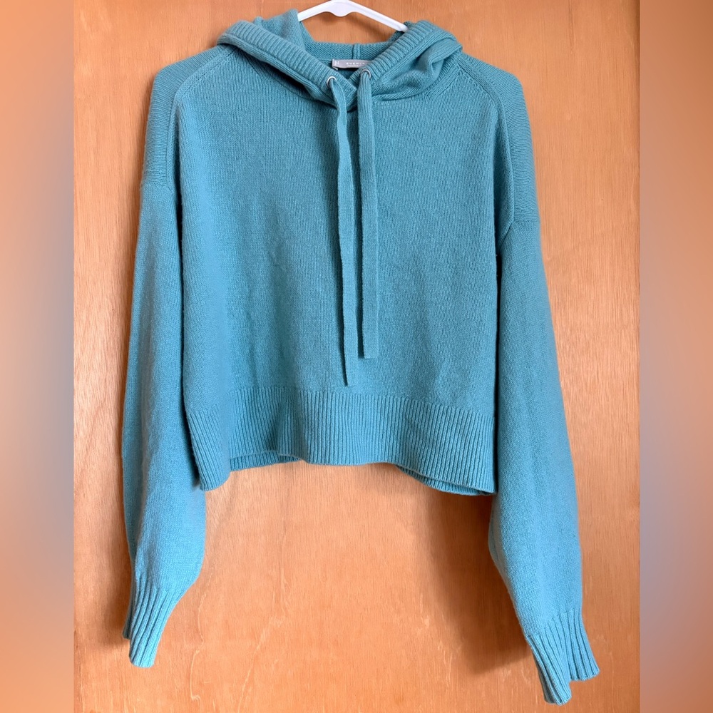 Everlane Recycled Cashmere Cozy Cropped Hooded Sweater - Teal size medium